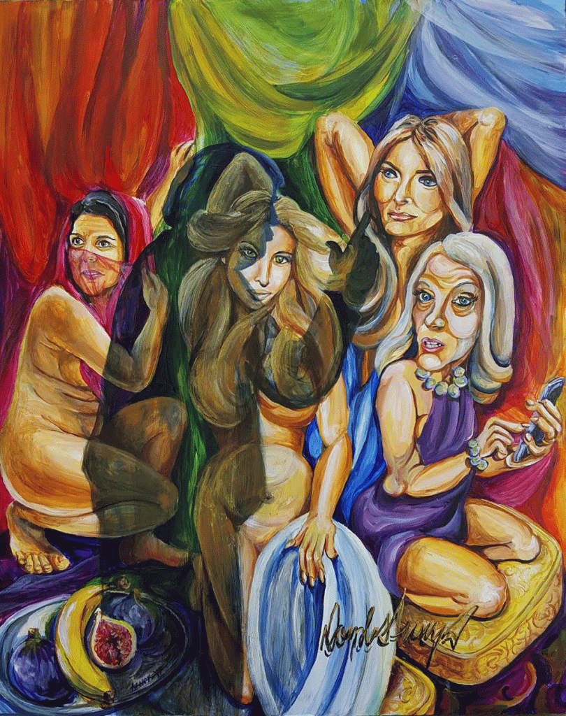 Les Demoiselles de la Maison Blanche, acrylic on wood panel, 16"x20" by Nancy Polo, 2017.