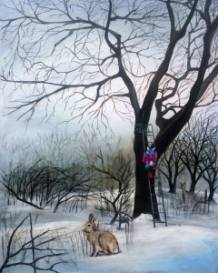 Climbing, acrylic on paper board, by Nancy Polo, 2016.